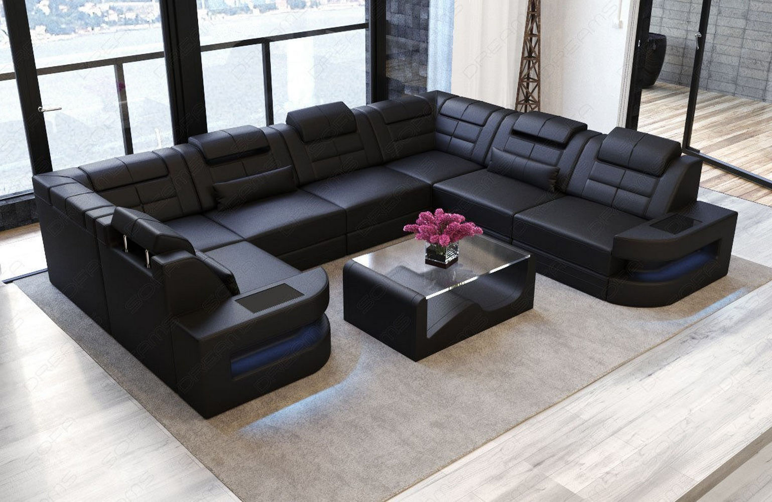Leder Couch Como U Form mit Beleuchtung – Modern & Stilvoll