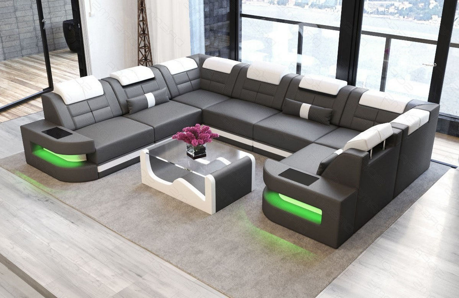 Leder Couch Como U Form mit Beleuchtung – Modern & Stilvoll