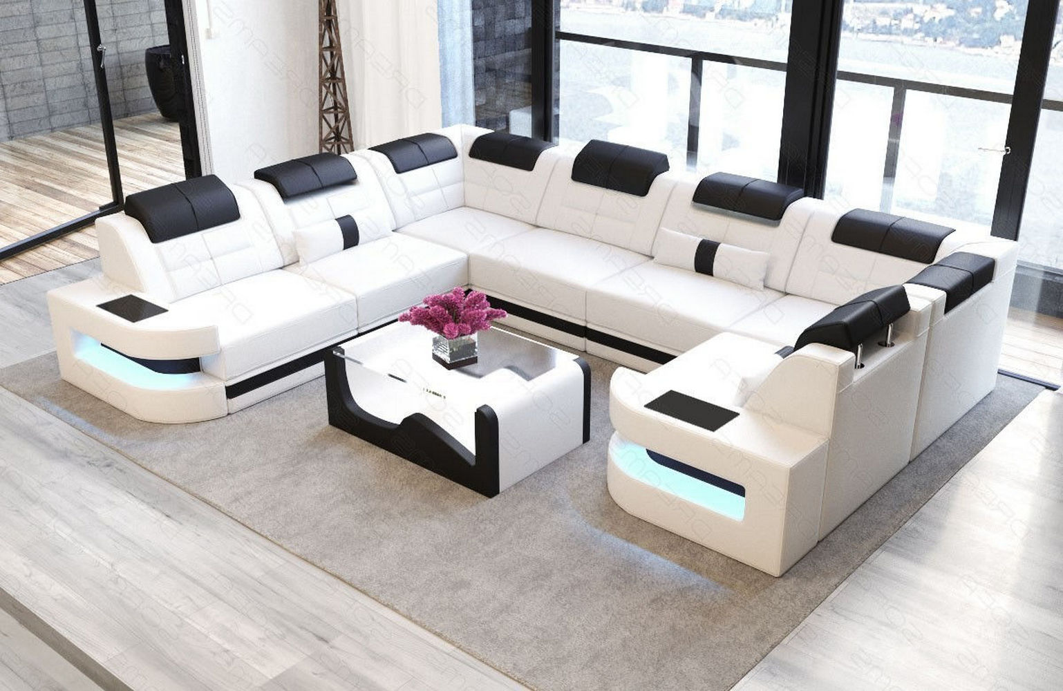 Leder Couch Como U Form mit Beleuchtung – Modern & Stilvoll