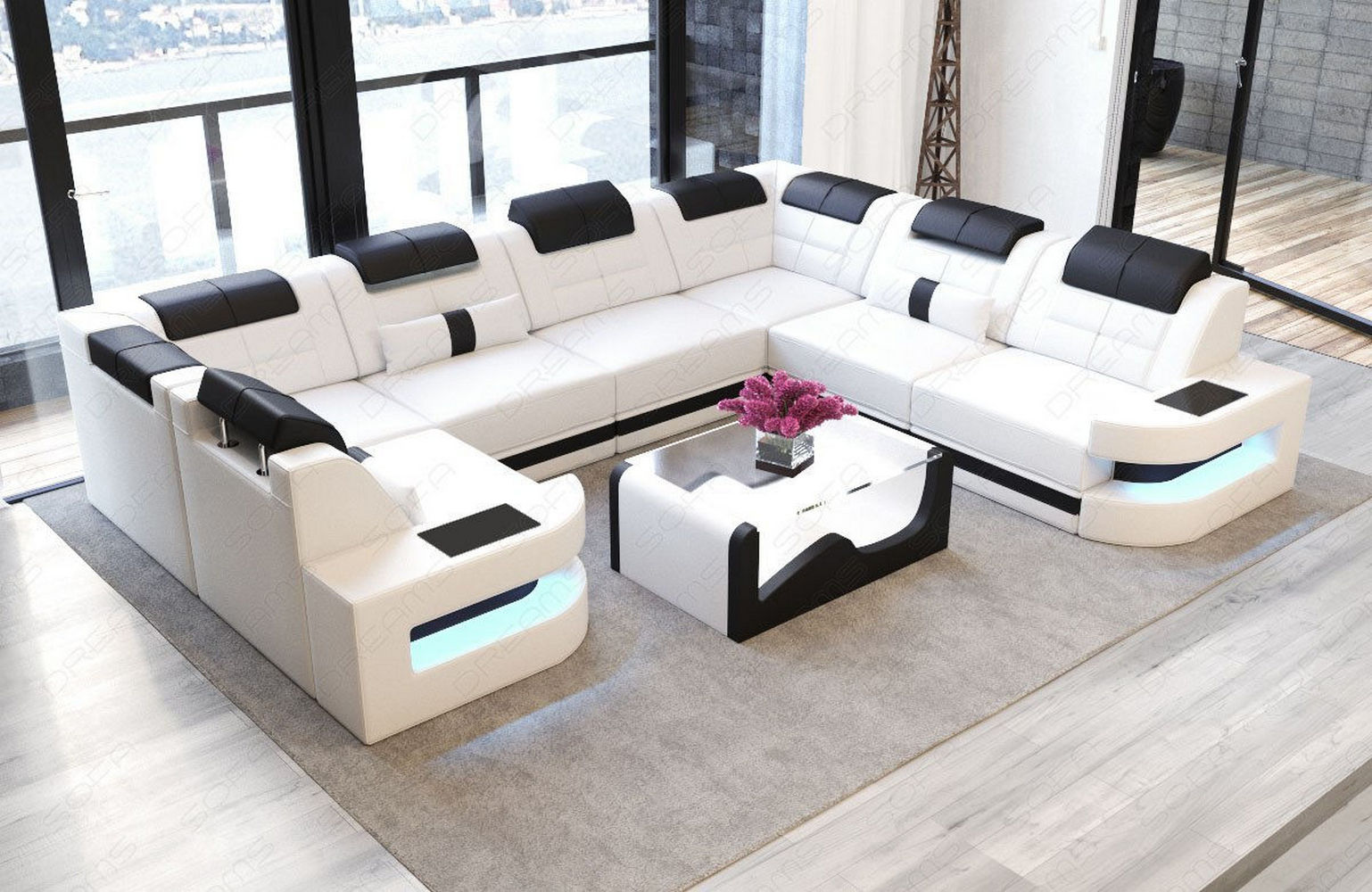 Leder Couch Como U Form mit Beleuchtung – Modern & Stilvoll