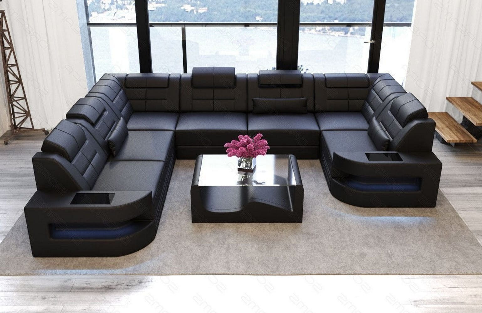 Leder Couch Como U Form mit Beleuchtung – Modern & Stilvoll schwarz