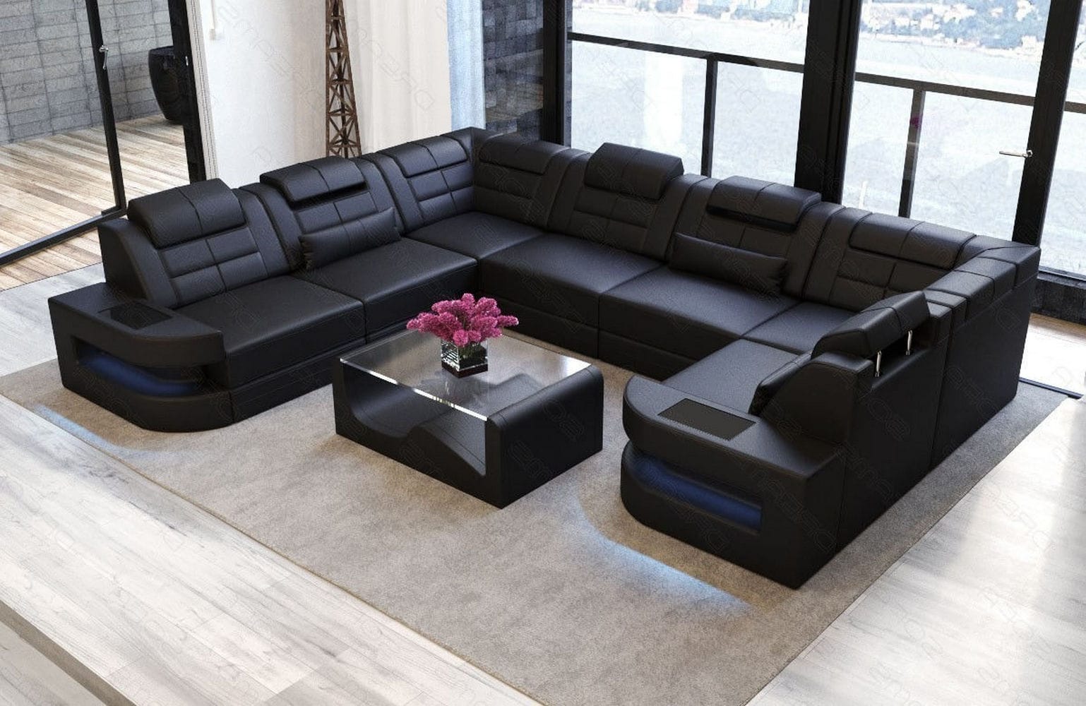 Leder Couch Como U Form mit Beleuchtung – Modern & Stilvoll schwarz