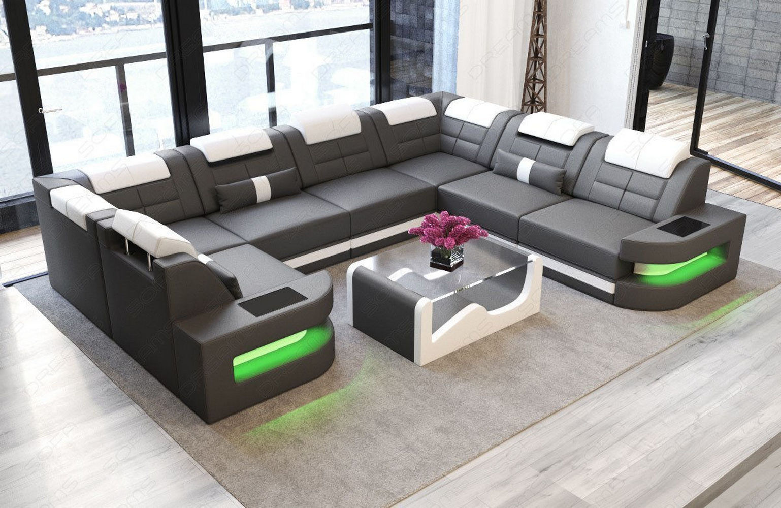 Leder Couch Como U Form mit Beleuchtung – Modern & Stilvoll