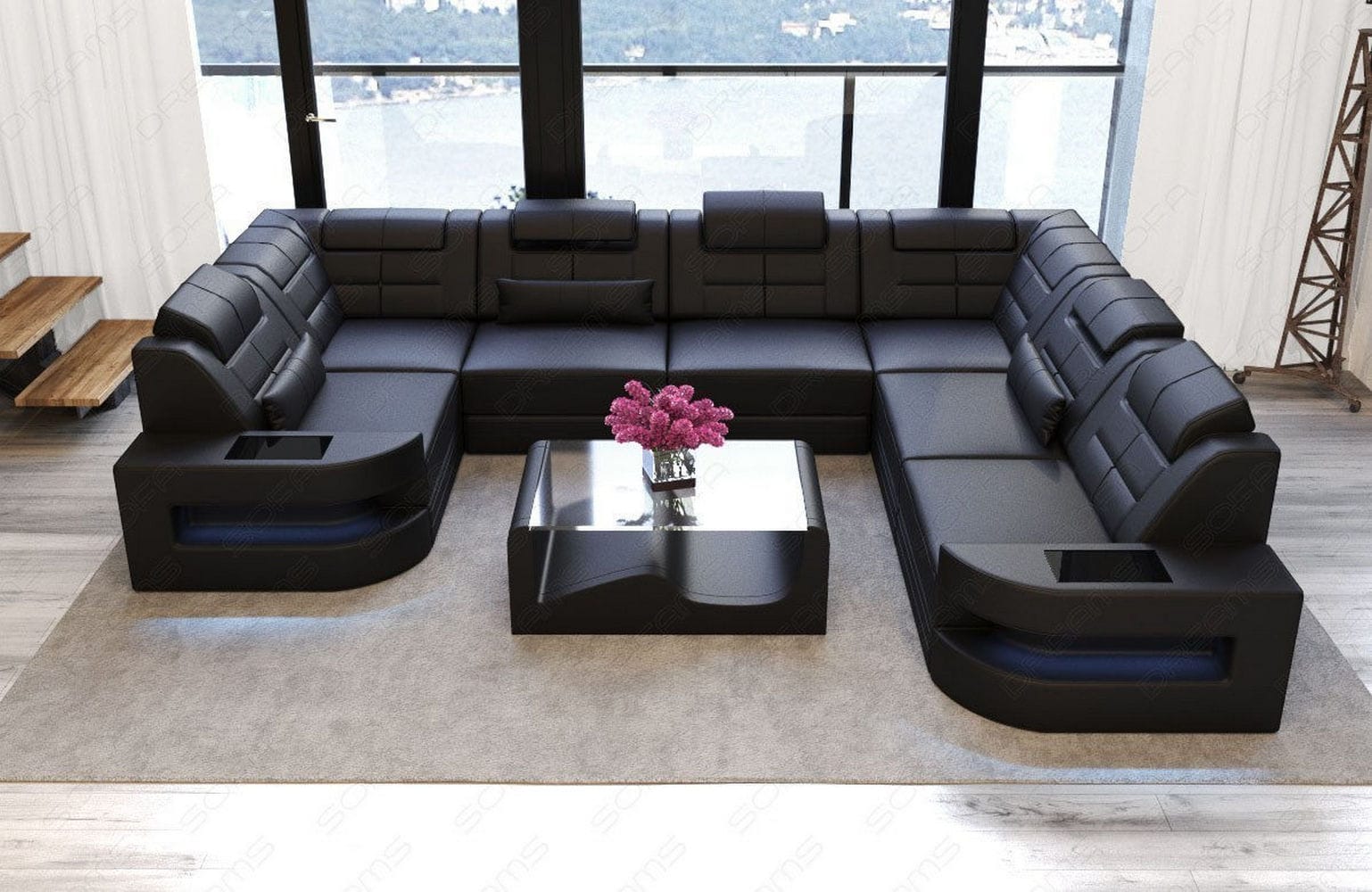 Leder Couch Como U Form mit Beleuchtung – Modern & Stilvoll schwarz