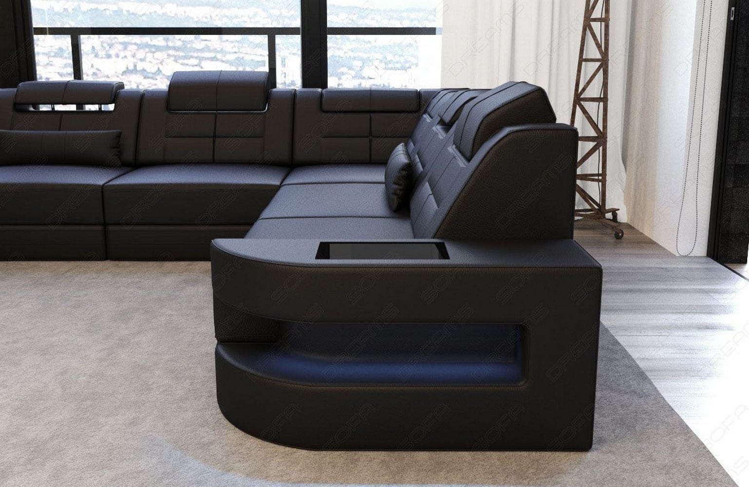 Leder Couch Como U Form mit Beleuchtung – Modern & Stilvoll schwarz