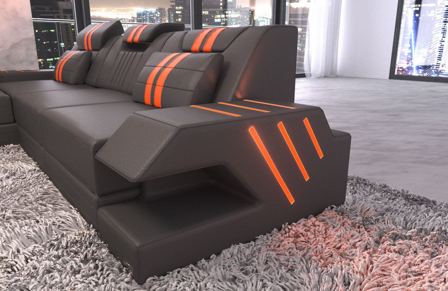 Ledersofa Modern Venedig L-Form – Stil & Komfort grau-orange