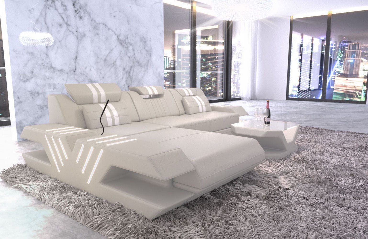 Ledersofa Modern Venedig L-Form – Stil & Komfort beige-weiß