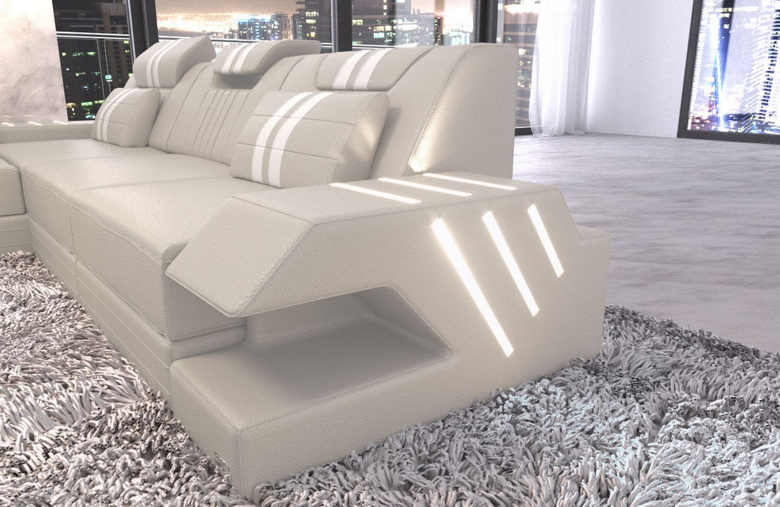 Ledersofa Modern Venedig L-Form – Stil & Komfort beige-weiß