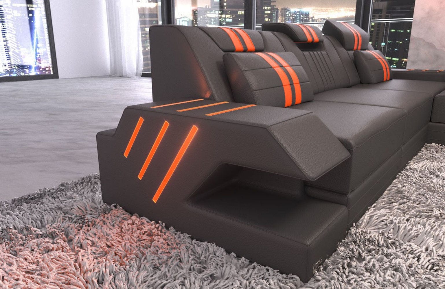Ledersofa Modern Venedig L-Form – Stil & Komfort grau-orange