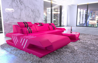 Ecksofa Venedig L-Form aus Leder pink-schwarz