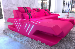 Ecksofa Venedig L-Form aus Leder pink-schwarz