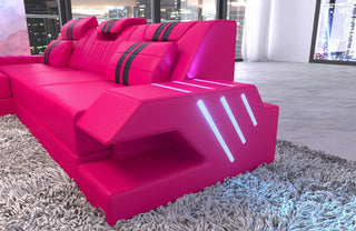 Ecksofa Venedig L-Form aus Leder pink-schwarz
