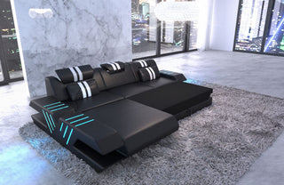 Ecksofa Venedig L-Form aus Leder pink-schwarz