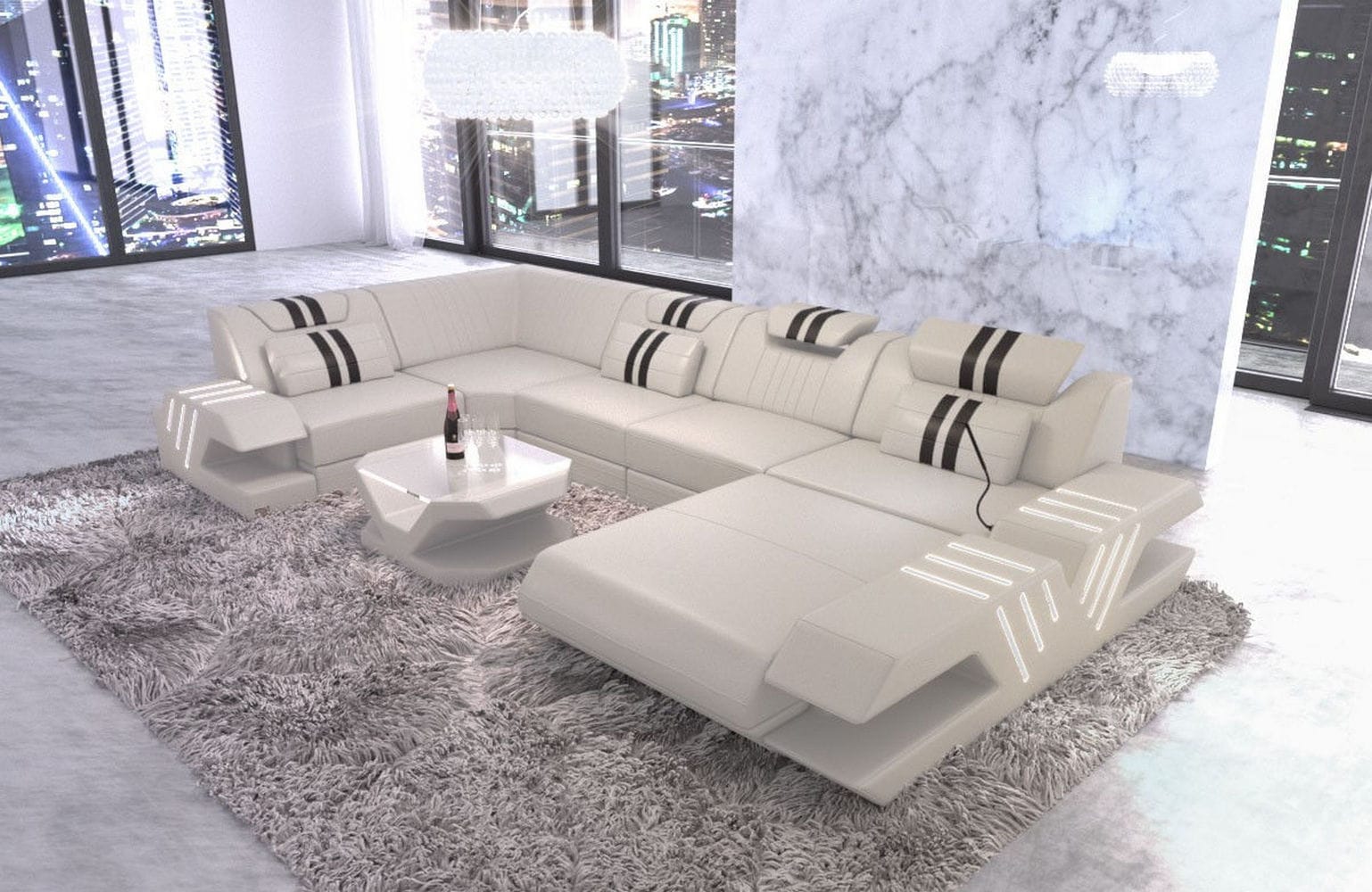 Wohnlandschaft Venedig U Form beige-schwarz