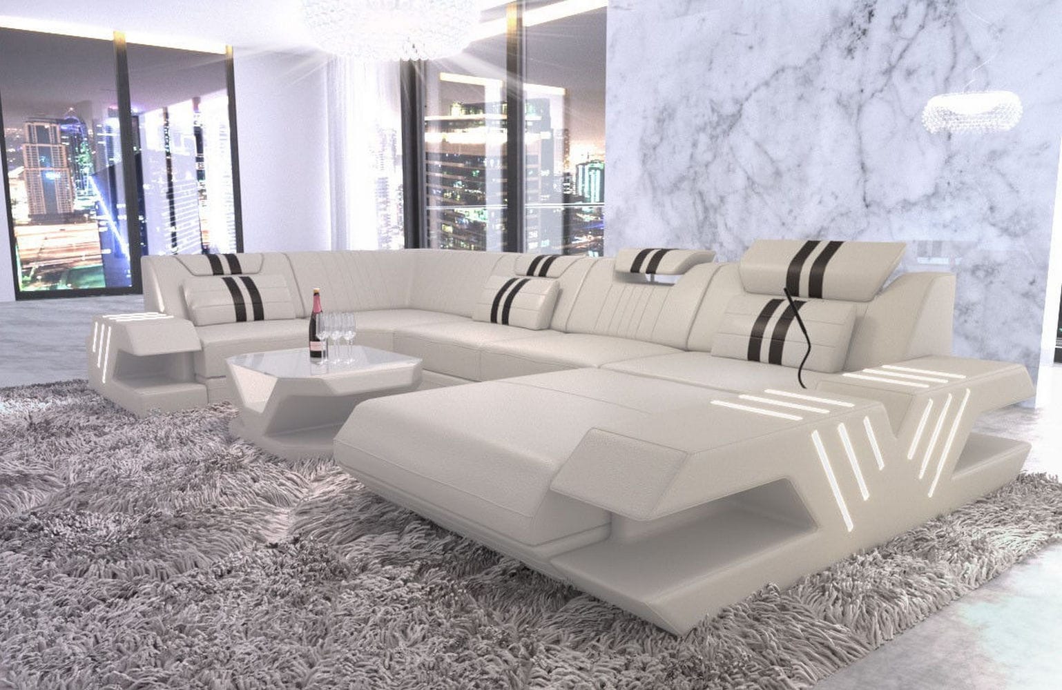 Wohnlandschaft Venedig U Form beige-schwarz
