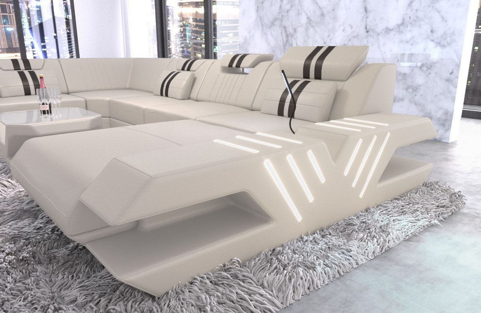 Wohnlandschaft Venedig U Form beige-schwarz