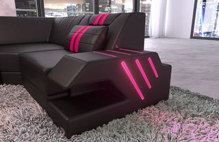 Wohnlandschaft Venedig U-Form in Leder schwarz-pink