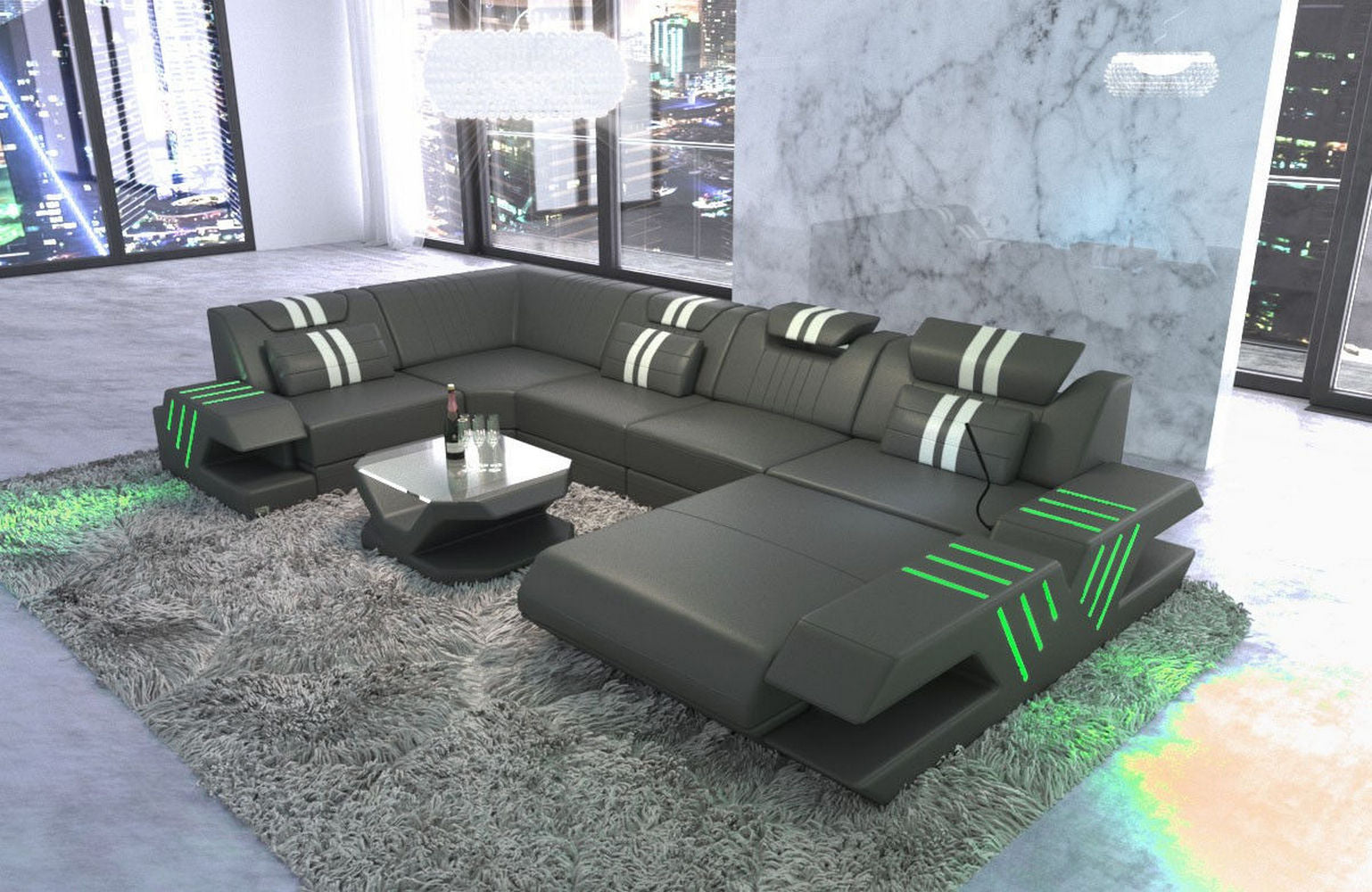 Luxus Wohnlandschaft Venedig U-Form – Leder
