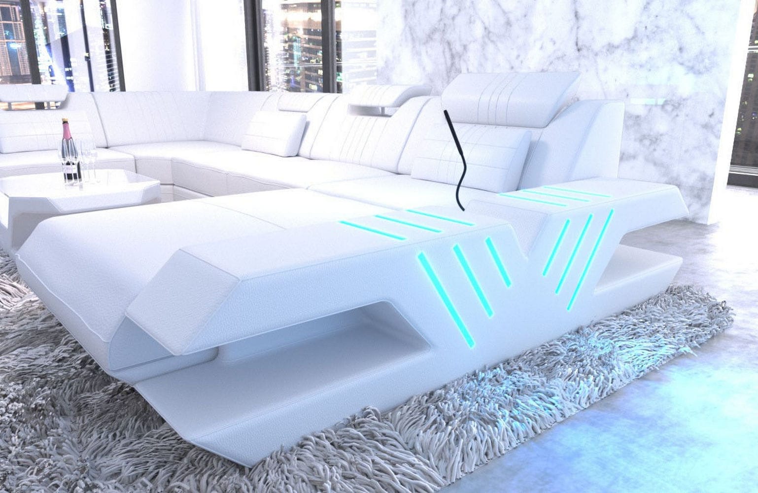 Mega Wohnlandschaft Venedig XXL – Leder Sofa weiß