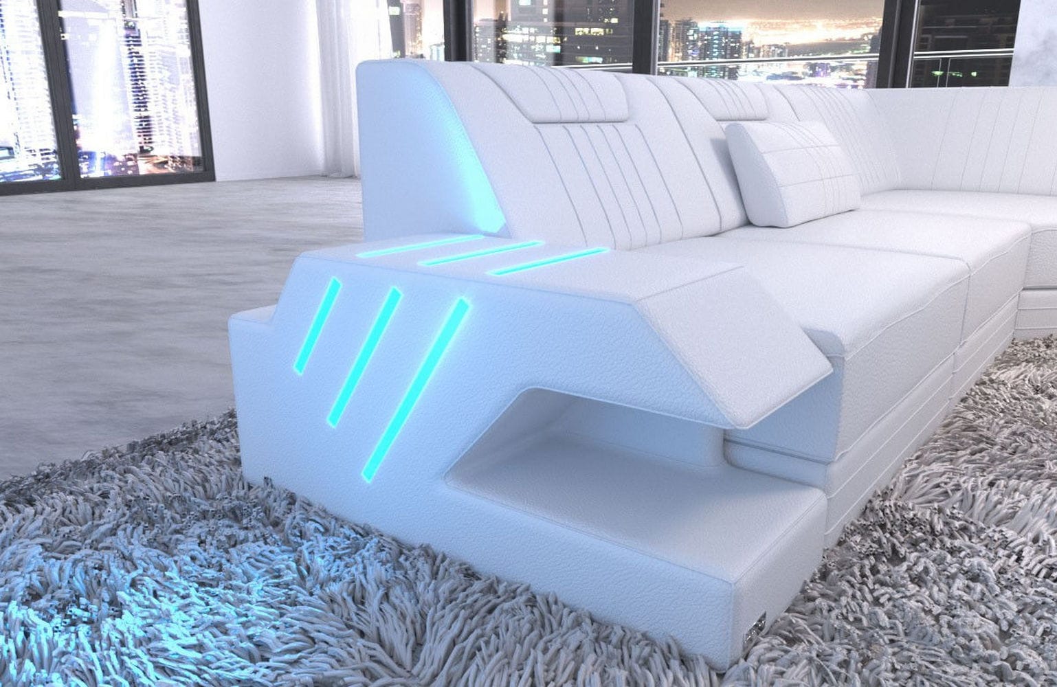 Mega Wohnlandschaft Venedig XXL – Leder Sofa weiß
