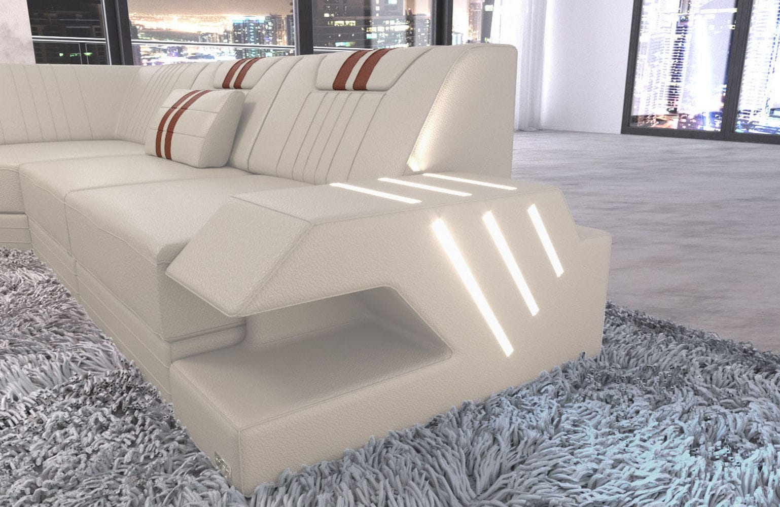 Mega Wohnlandschaft Venedig XXL – Leder Sofa beige-hellbraun