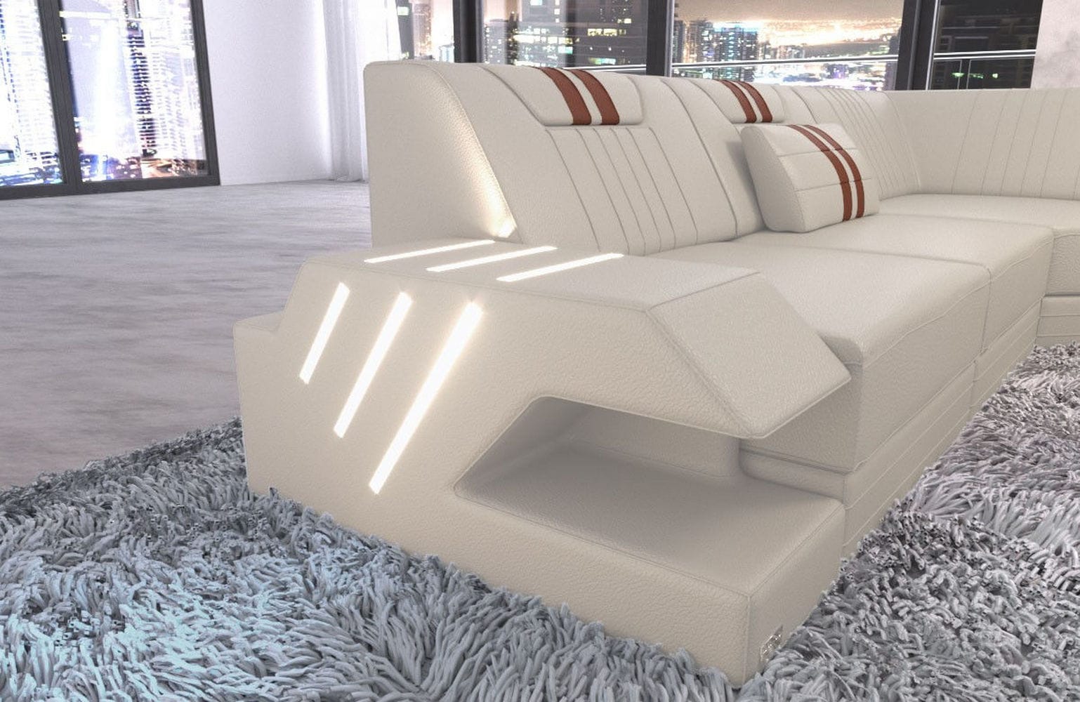 Mega Wohnlandschaft Venedig XXL – Leder Sofa beige-hellbraun