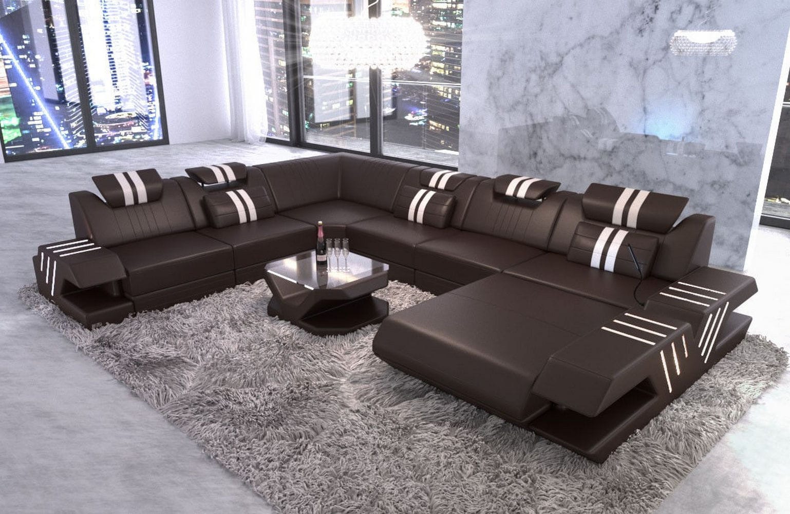 Mega Wohnlandschaft Venedig XXL – Leder Sofa