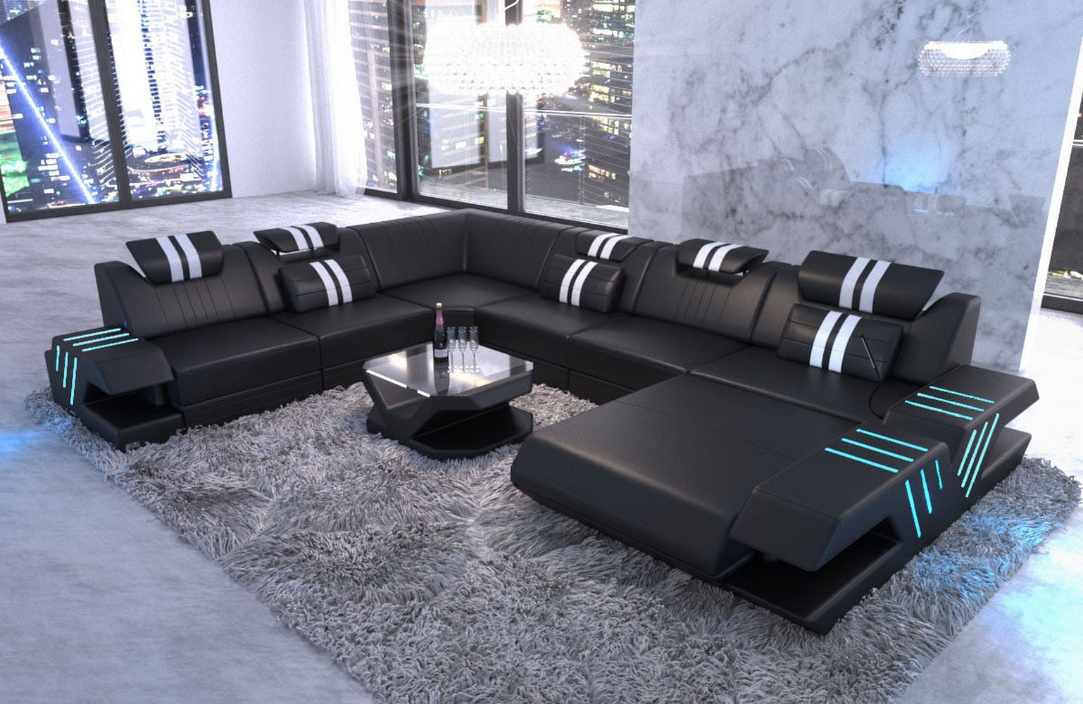 Mega Wohnlandschaft Venedig XXL – Leder Sofa
