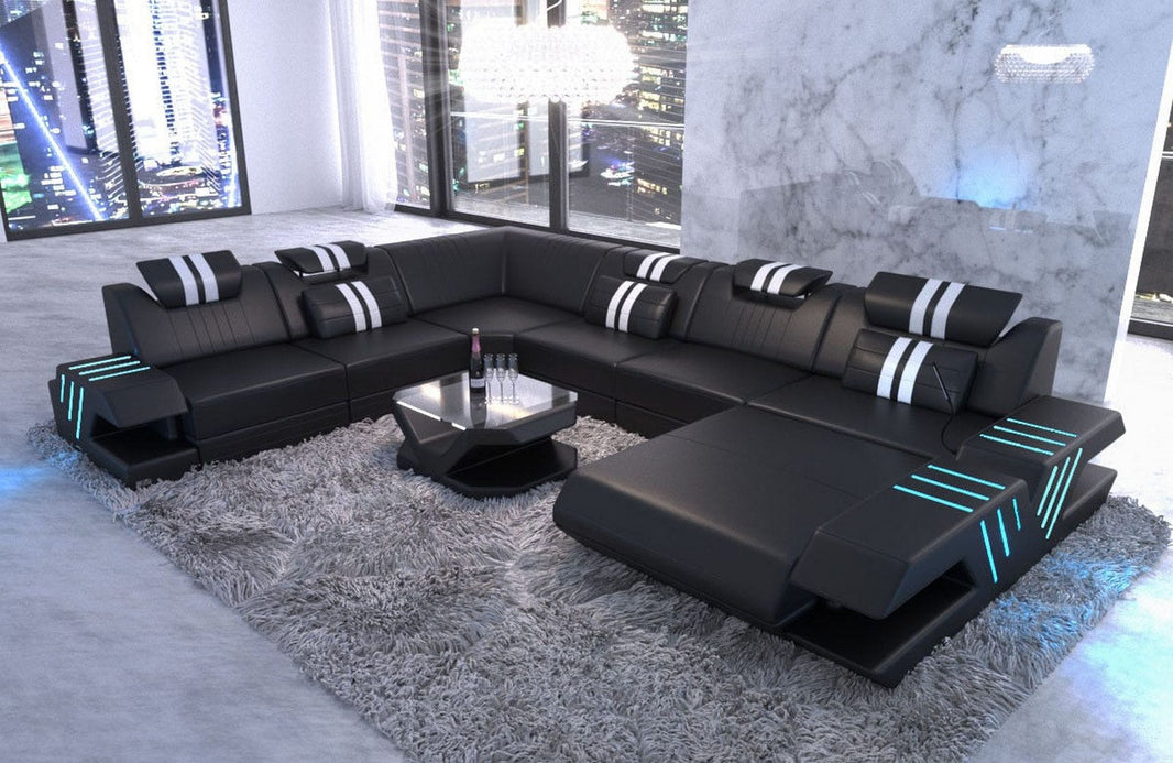 XXL Wohnlandschaft Mega Venedig U-Form aus Leder
