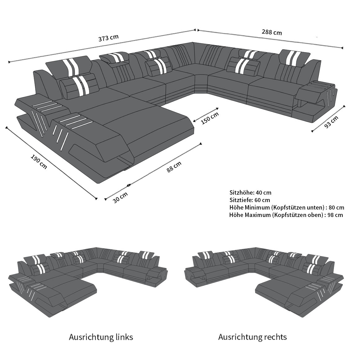 Mega Wohnlandschaft Venedig XXL – Leder Sofa beige-hellbraun