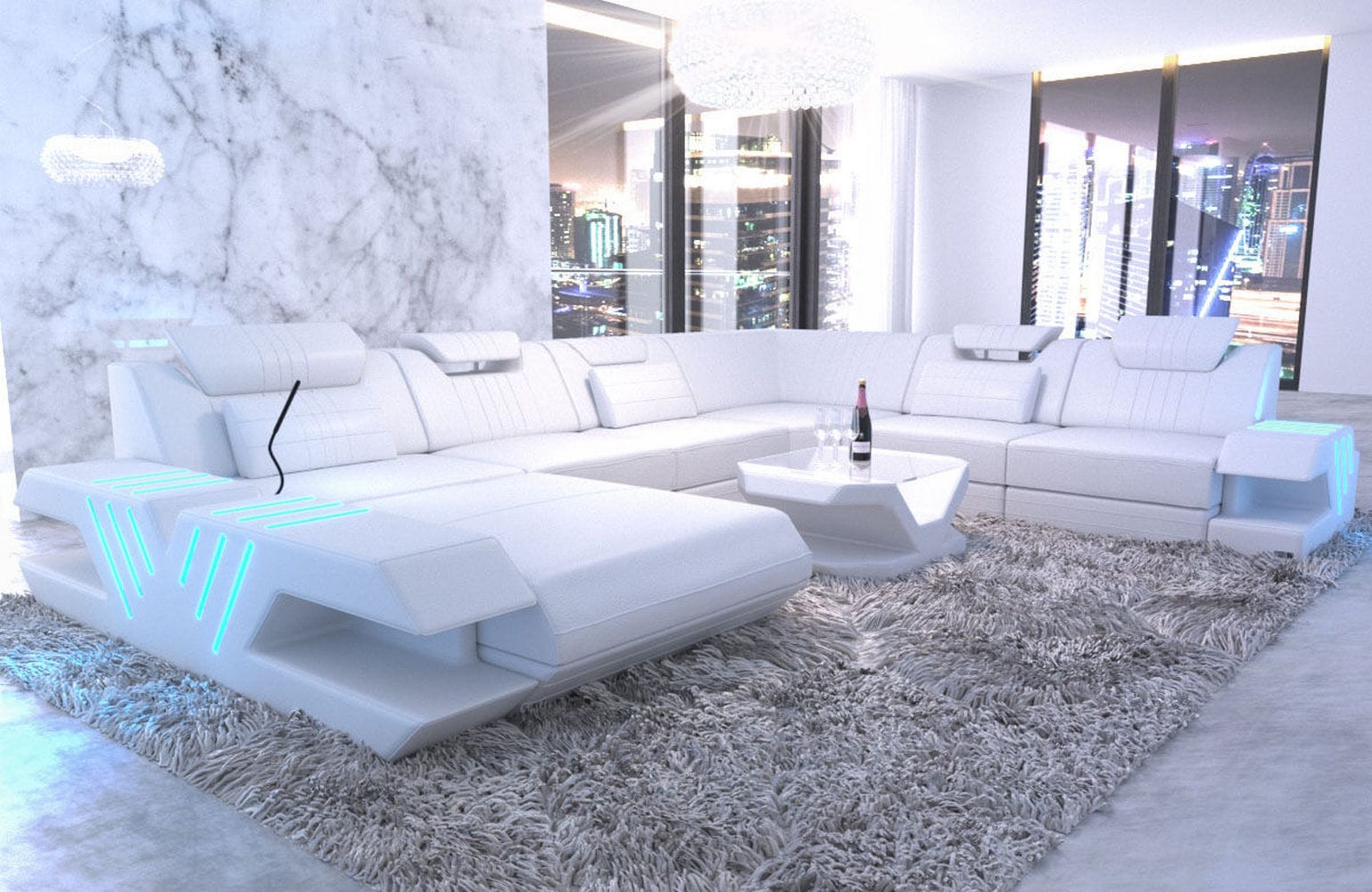Mega Wohnlandschaft Venedig XXL – Leder Sofa weiß
