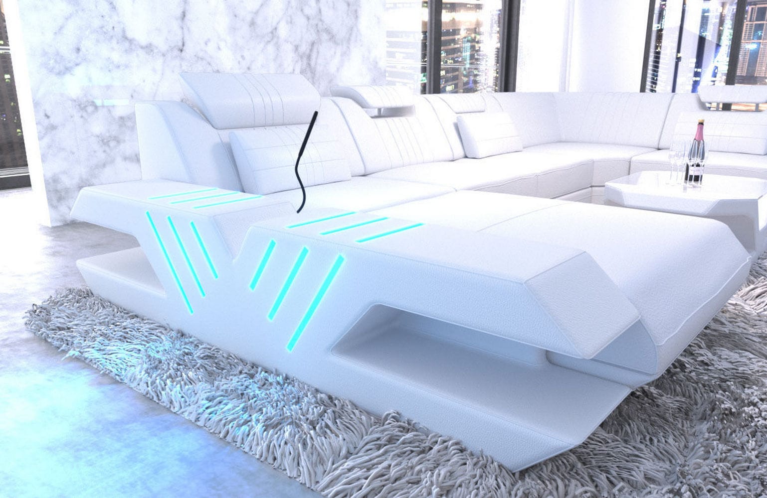Mega Wohnlandschaft Venedig XXL – Leder Sofa weiß