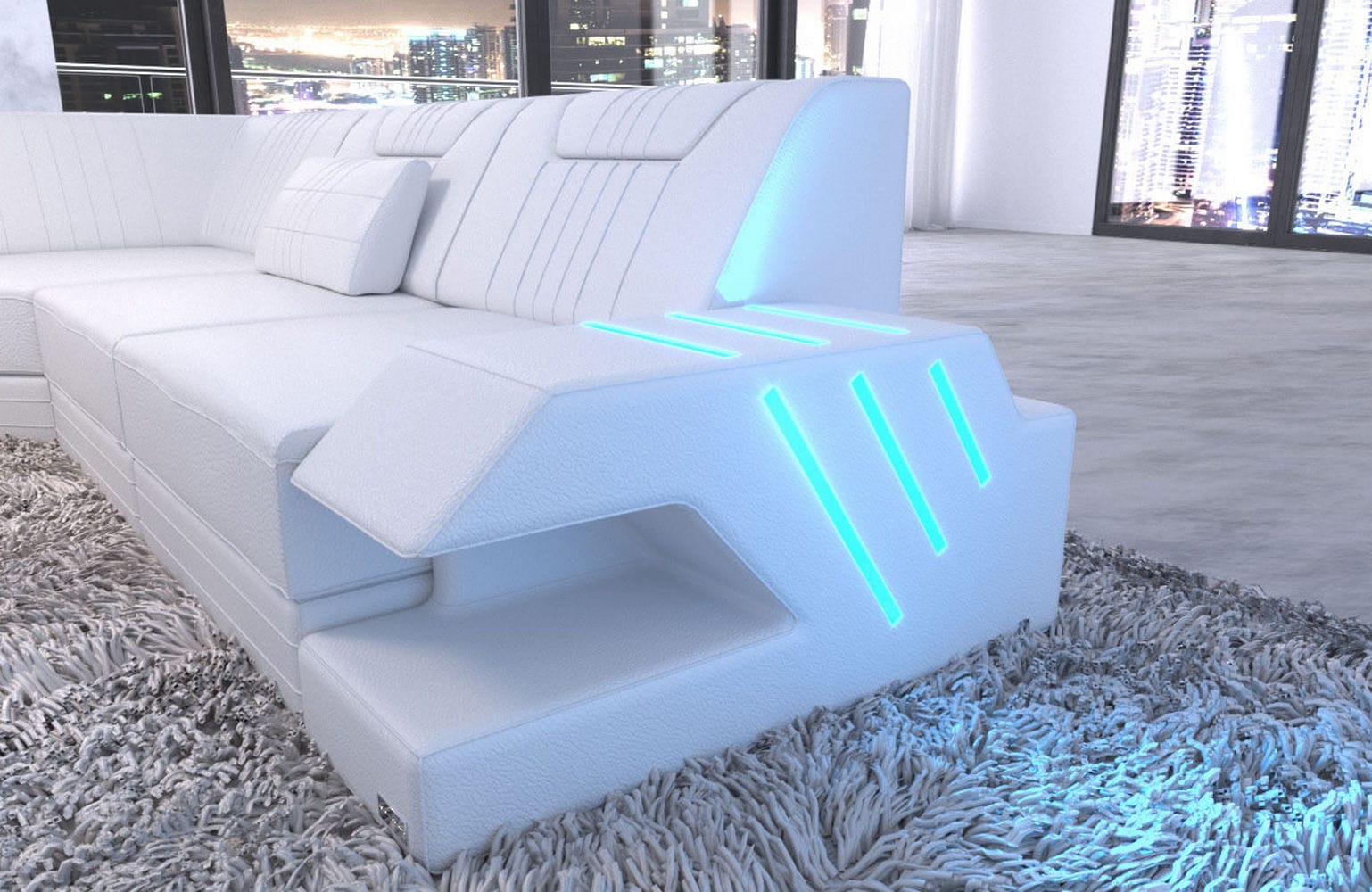 Mega Wohnlandschaft Venedig XXL – Leder Sofa weiß