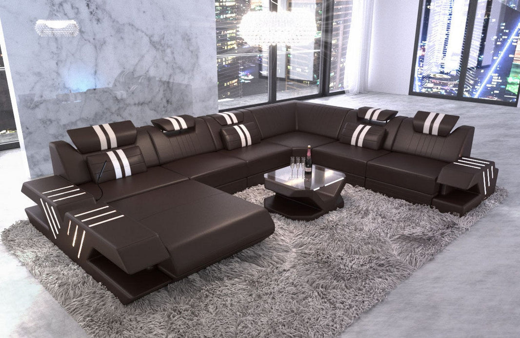 XXL Wohnlandschaft Mega Venedig U-Form aus Leder