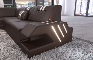 XXL Wohnlandschaft Mega Venedig U-Form aus Leder dunkelbraun-weiß