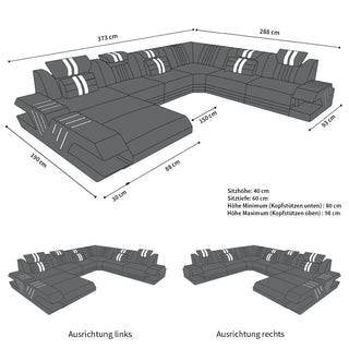 XXL Wohnlandschaft Mega Venedig U-Form aus Leder dunkelbraun-weiß