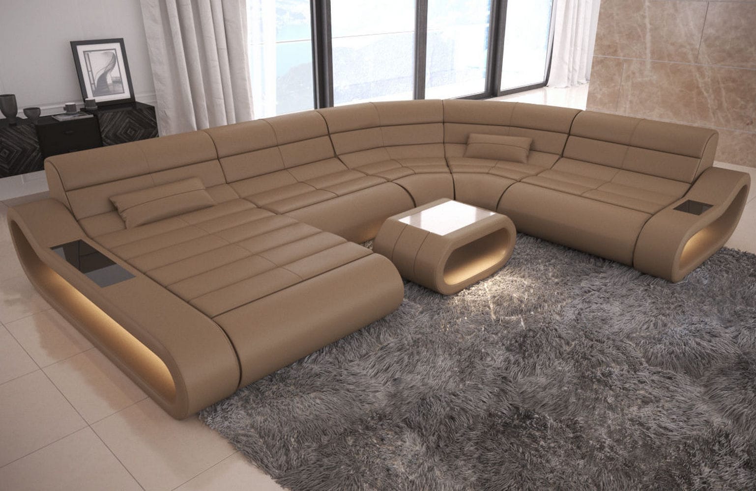 Leder Wohnlandschaft Concept XXL – Komfort & Stil sandbeige