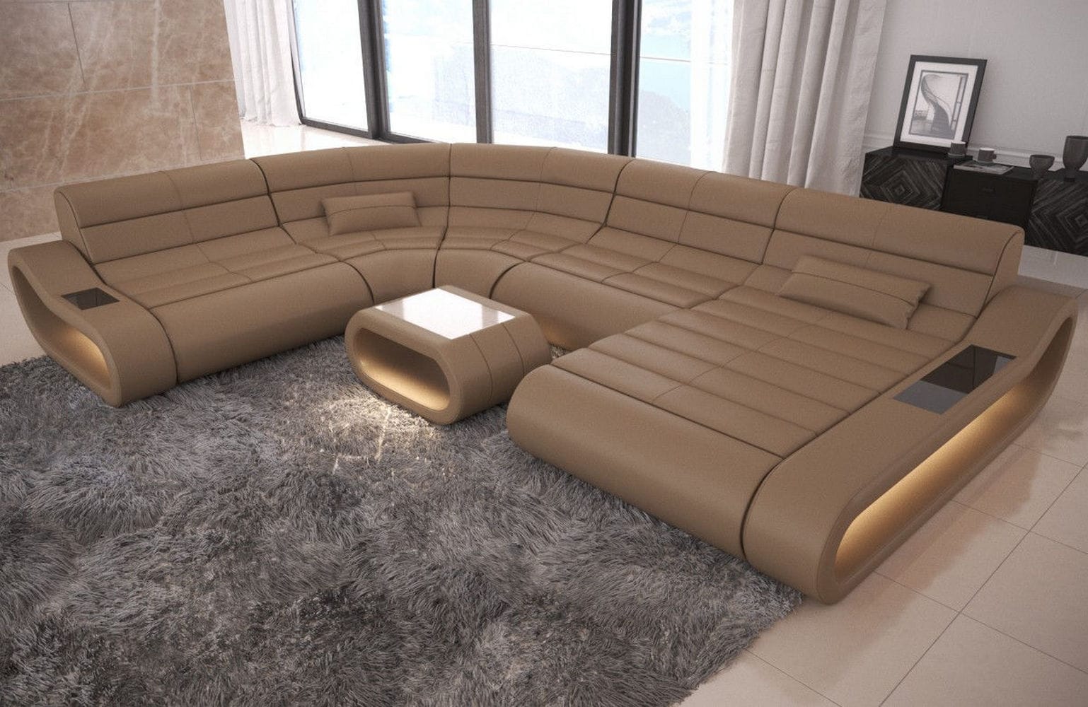 Leder Wohnlandschaft Concept XXL – Komfort & Stil sandbeige