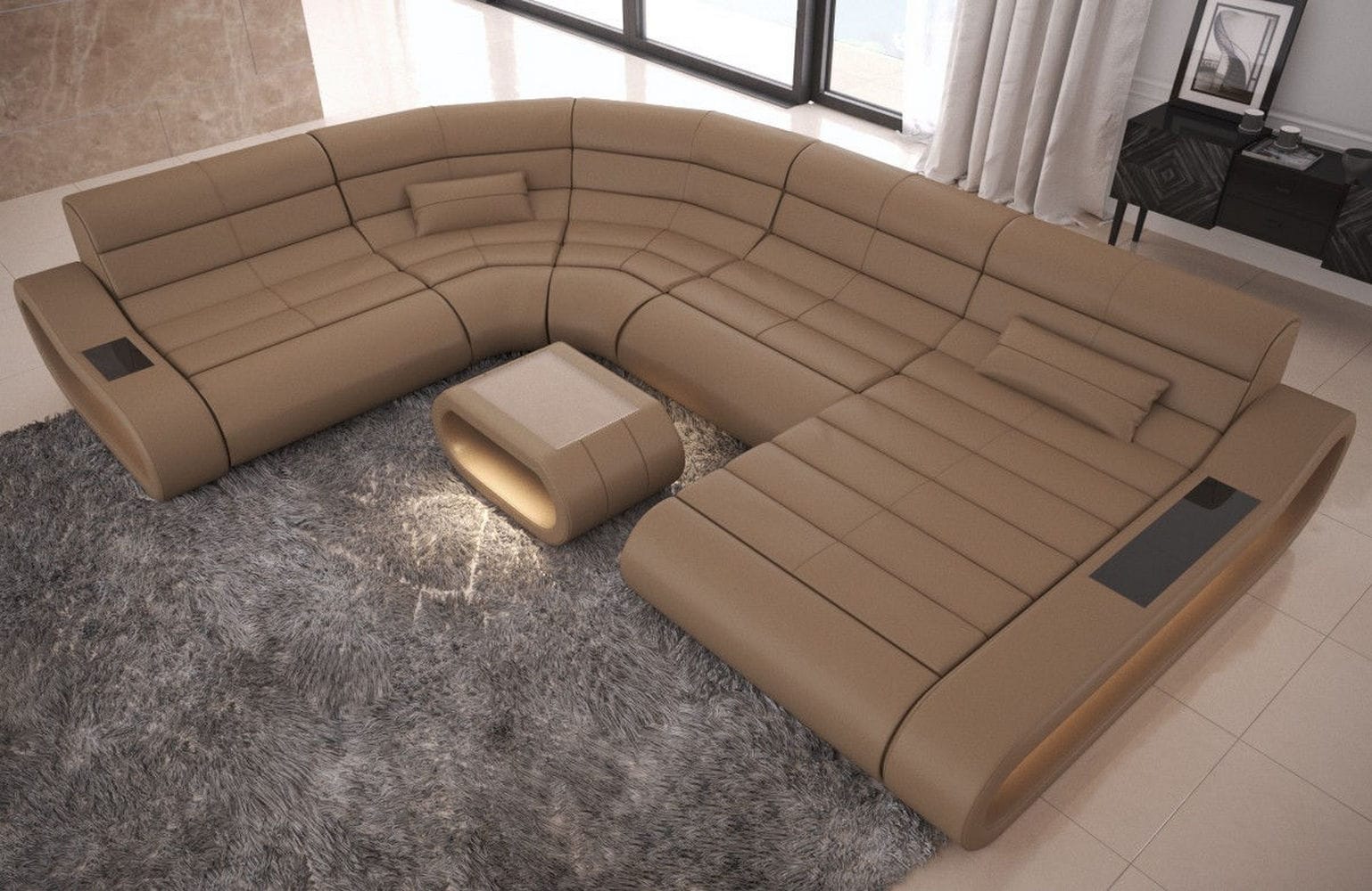 Leder Wohnlandschaft Concept XXL – Komfort & Stil sandbeige