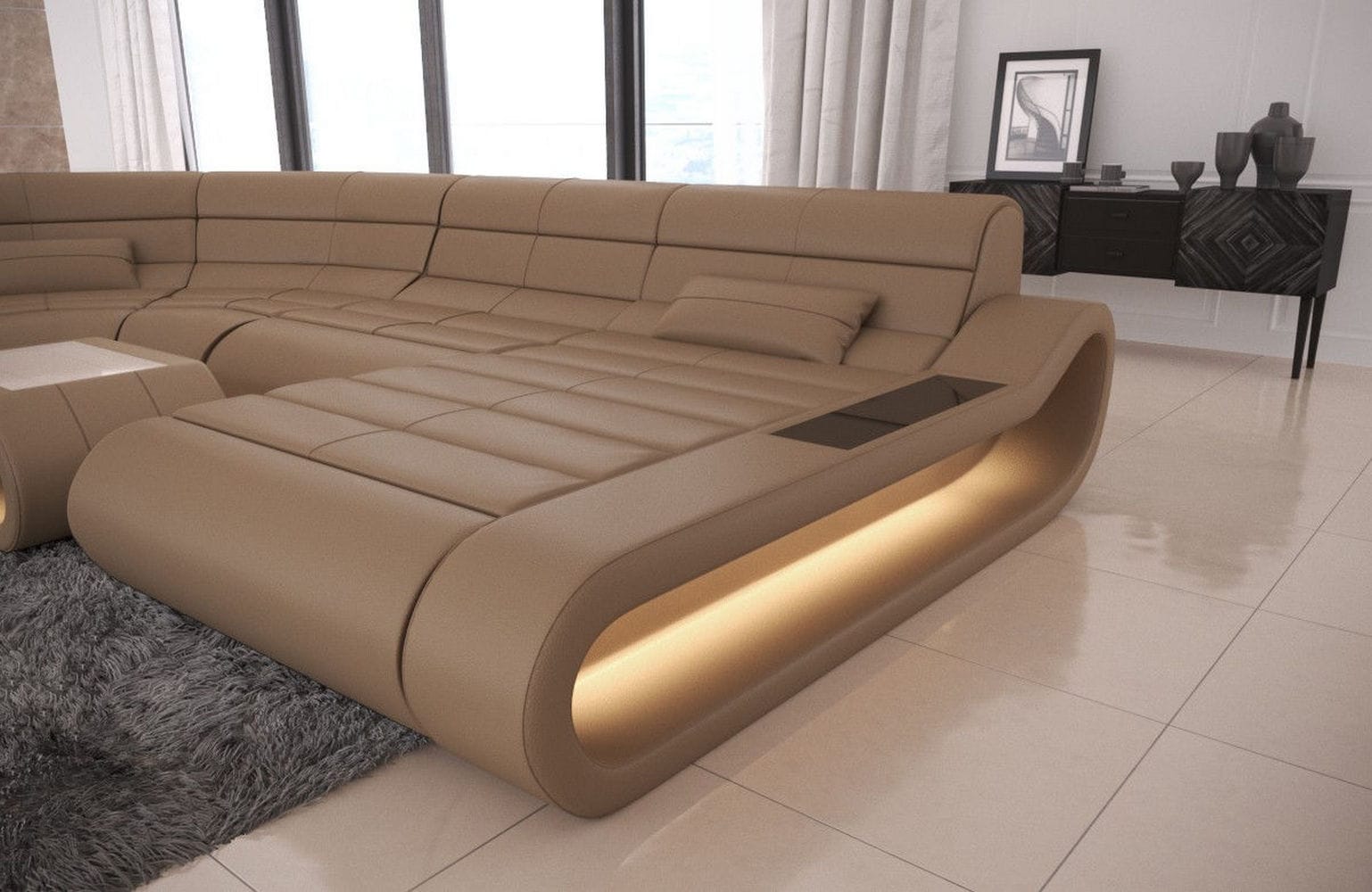 Leder Wohnlandschaft Concept XXL – Komfort & Stil sandbeige