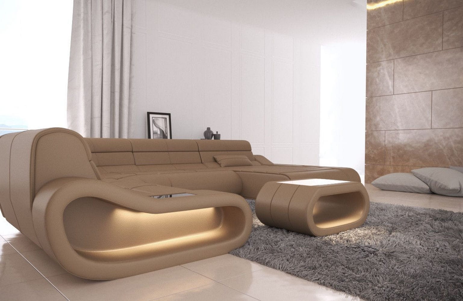 Leder Wohnlandschaft Concept XXL – Komfort & Stil sandbeige