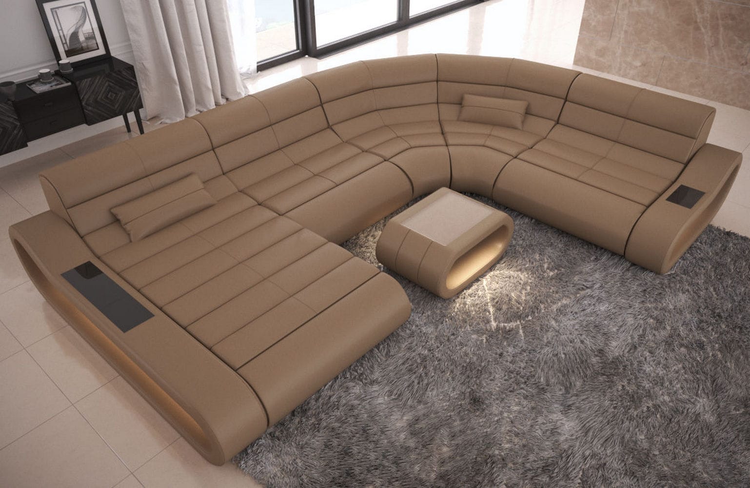 Leder Wohnlandschaft Concept XXL – Komfort & Stil sandbeige