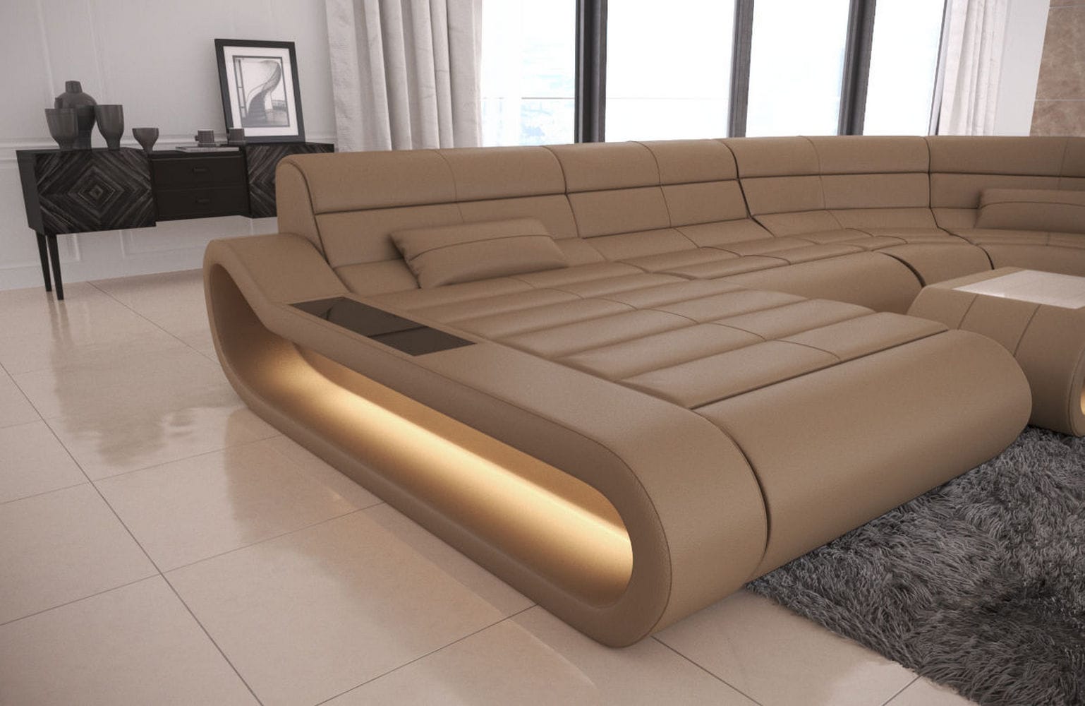 Leder Wohnlandschaft Concept XXL – Komfort & Stil sandbeige