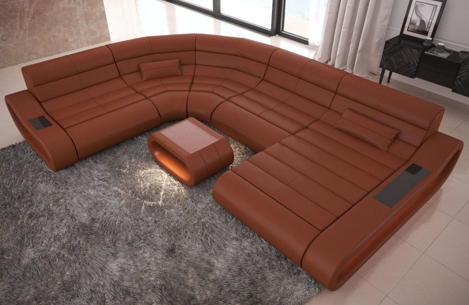 Leder Wohnlandschaft Concept XXL – Komfort & Stil hellbraun