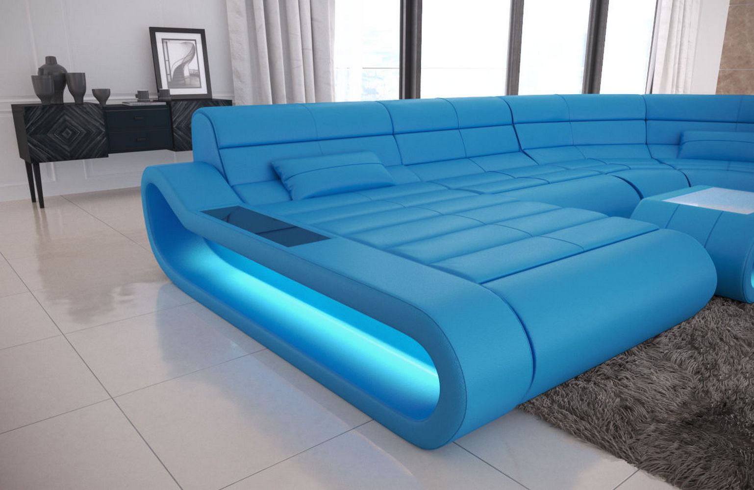 Leder Wohnlandschaft Concept XXL – Komfort & Stil blau
