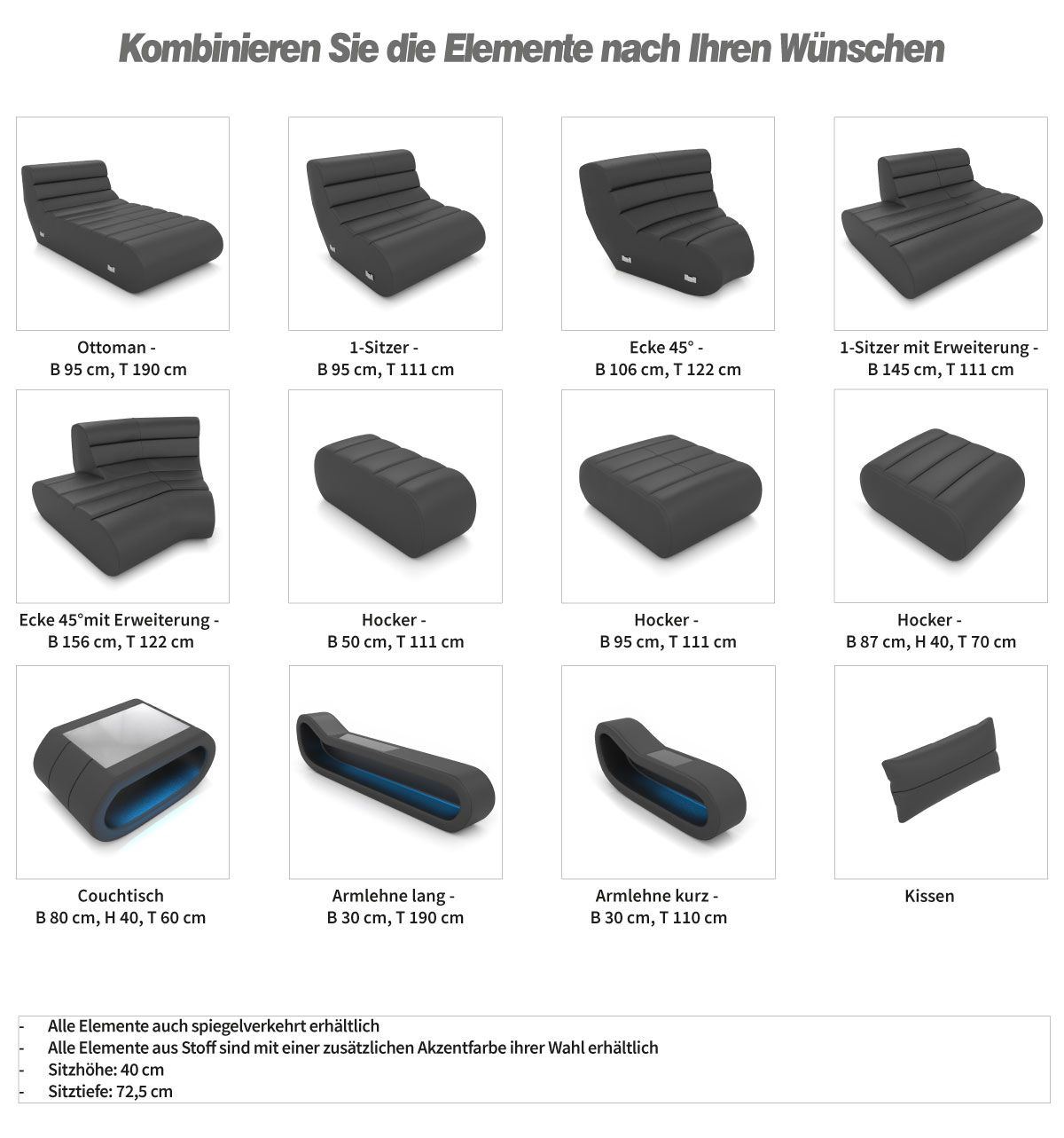 Leder Wohnlandschaft Concept XXL – Komfort & Stil blau