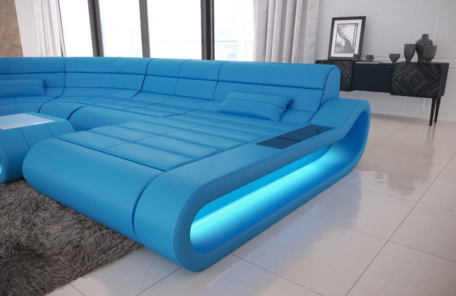 Leder Wohnlandschaft Concept XXL – Komfort & Stil blau