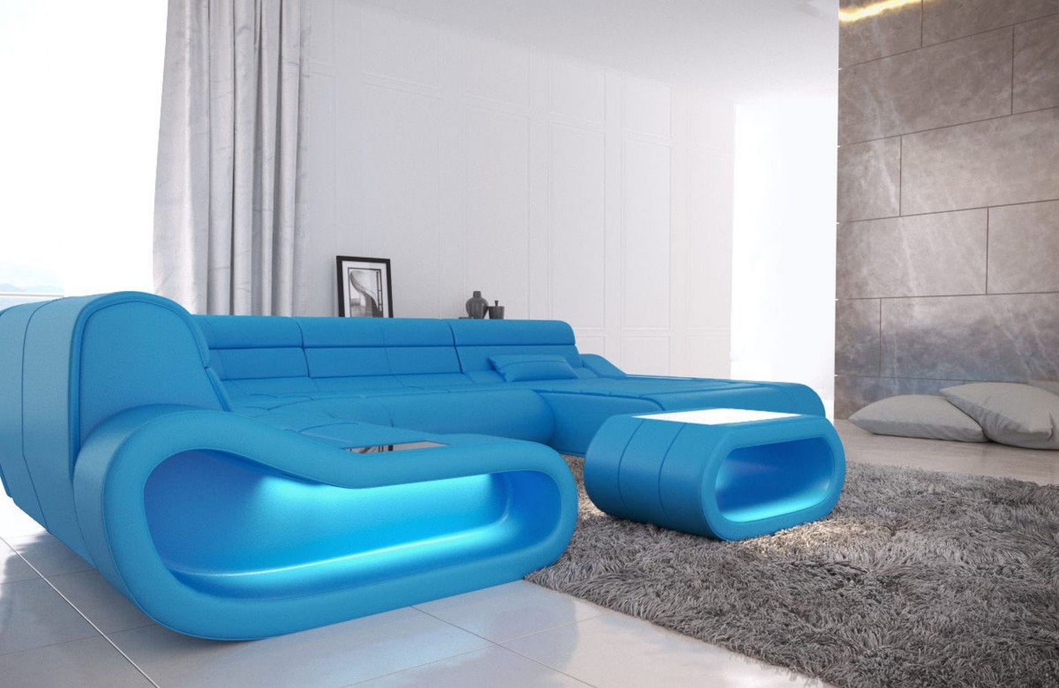 Leder Wohnlandschaft Concept XXL – Komfort & Stil blau