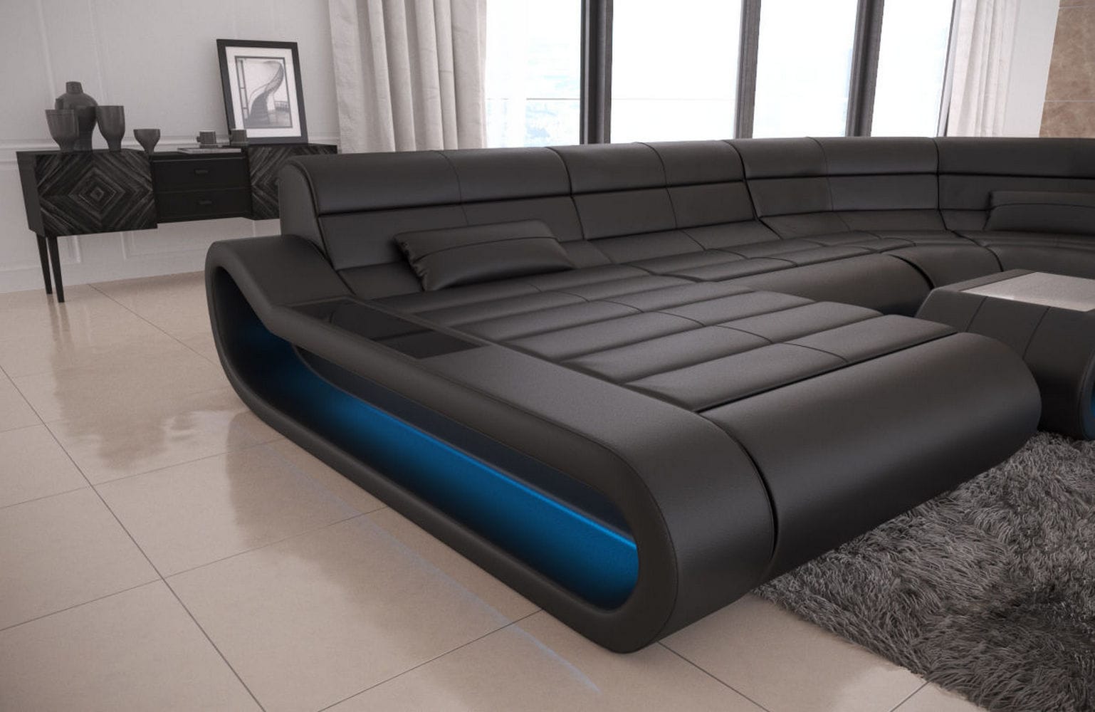Leder Wohnlandschaft Concept XXL – Komfort & Stil schwarz