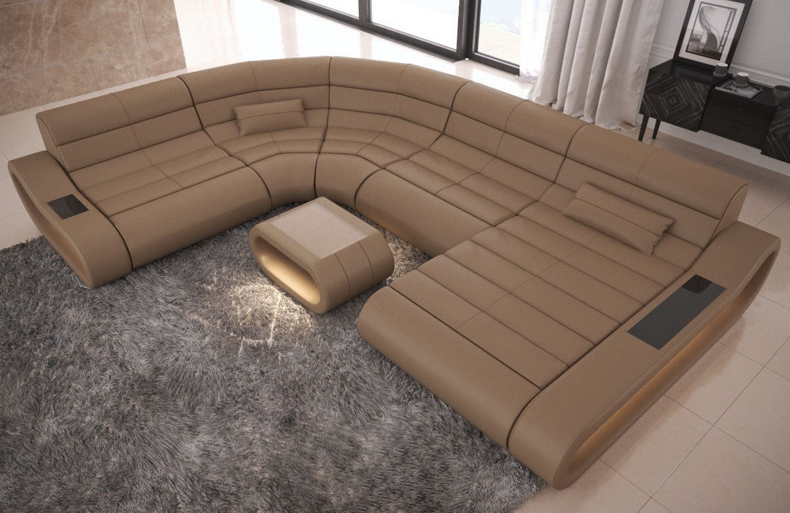 Leder Wohnlandschaft Concept XXL – Komfort & Stil sandbeige